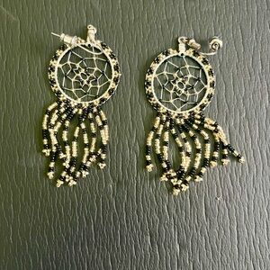 Elegant Black and Gold Dreamcatcher Earrings